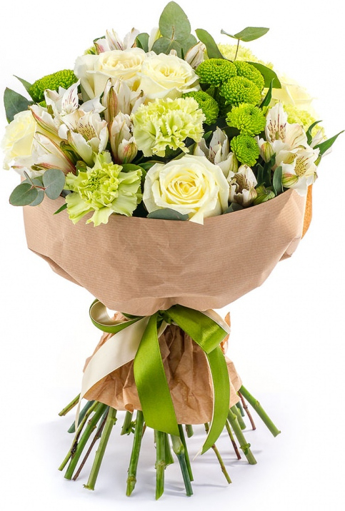 Букет из роз и альстромерий Букет «Снежинка»